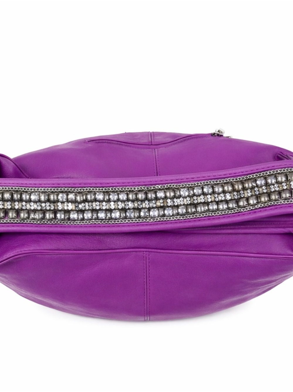 Charming Charlie Purple Slouchy Hobo Bag Rhinestone Strap Faux Leather Y2K NWOT - Picture 4 of 7